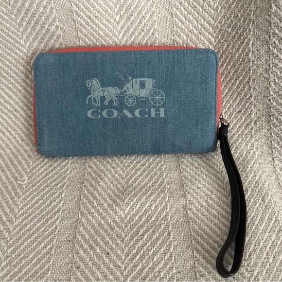 Coach Denim Blue and Coral Wristlet - Picture 1 of 2